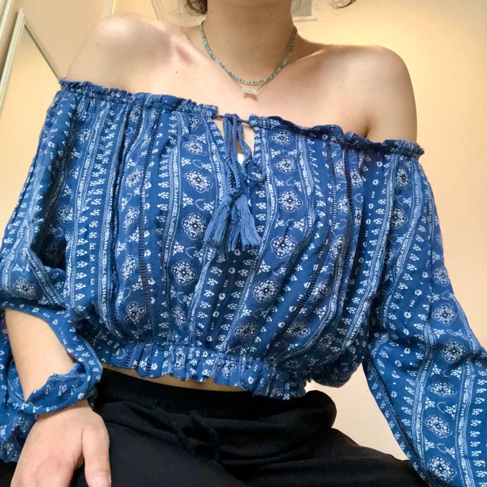 patterned off the shoulder milkmaid top